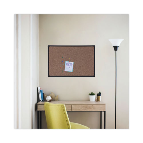 Tech Cork Board, 36 X 24, Cork Surface, Black Plastic Frame