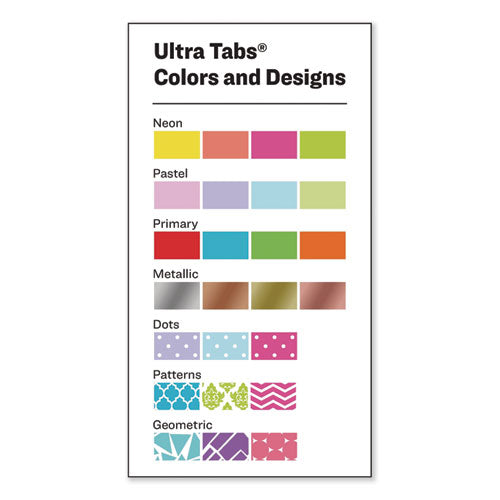 Ultra Tabs Repositionable Tabs, Margin Tabs: 2.5" X 1", 1/5-cut, Assorted Pastel Colors, 24/pack
