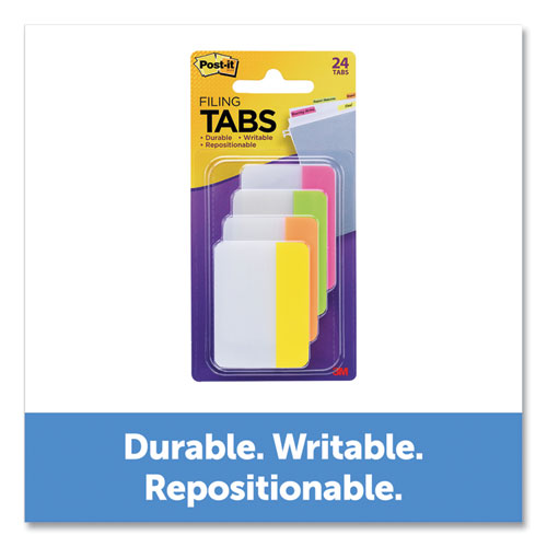 2" Plain Solid Color Angled Tabs, 1/5-cut, Assorted Colors, 2" Wide, 24/pack