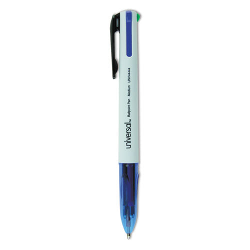 4-color Multi-color Ballpoint Pen, Retractable, Medium 1 Mm, Black/blue/green/red Ink, White/translucent Blue Barrel, 3/pack