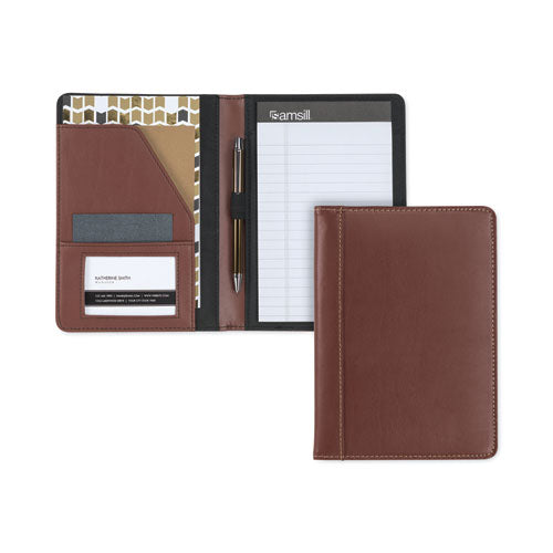 Contrast Stitch Leather Padfolio, 6.25w X 8.75h, Open Style, Brown