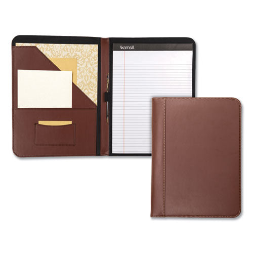 Contrast Stitch Leather Padfolio, 6.25w X 8.75h, Open Style, Brown