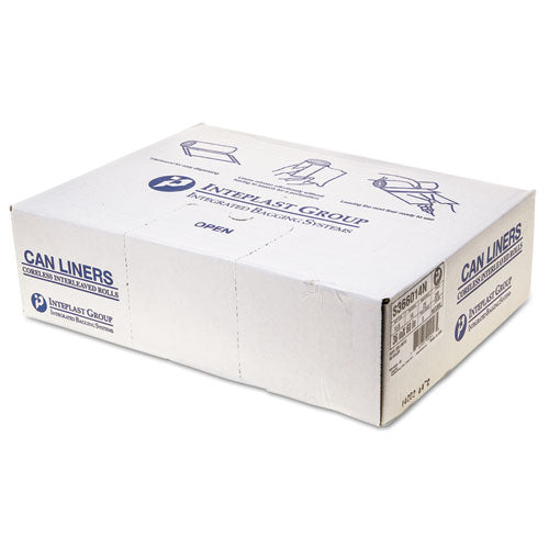 High-density Interleaved Commercial Can Liners, 55 Gal, 14 Microns, 36" X 60", Clear, 25 Bags/roll, 8 Rolls/carton