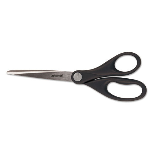 Stainless Steel Office Scissors, Pointed Tip, 7" Long, 3" Cut Length, Black Straight Handle