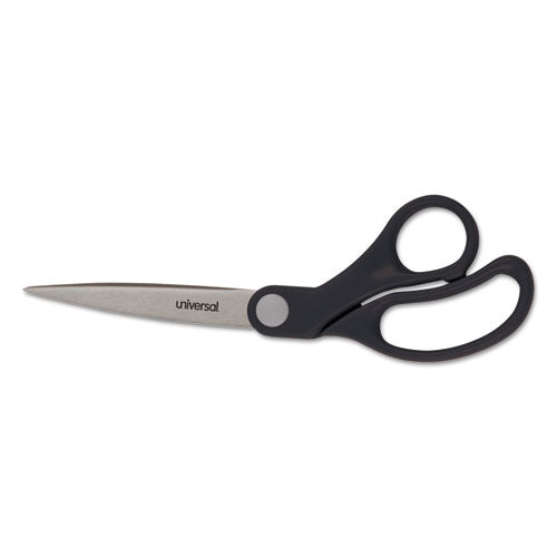 Stainless Steel Office Scissors, Pointed Tip, 7" Long, 3" Cut Length, Black Straight Handle