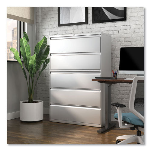 Lateral File, 5 Legal/letter/a4/a5-size File Drawers, 1 Roll-out Posting Shelf, Light Gray, 42" X 18.63" X 67.63"