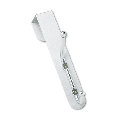 Over-the-door Double Coat Hook, Chrome-plated Steel, Satin Aluminum Base