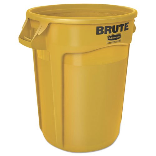 Rubbermaid Commercial Vented Round Brute Container 32 Gal Plastic Yellow