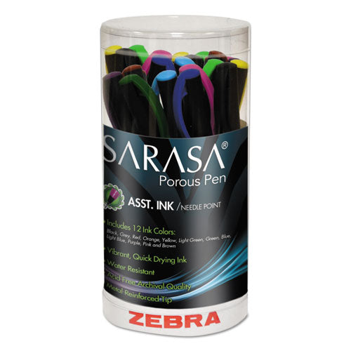 Sarasa Porous Point Pen, Stick, Fine 0.8 Mm, Black Ink, Black Barrel, 12/pack