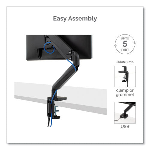 Platinum Series Single Monitor Arm, For 30" Monitors, 360 Deg Rotation, 180 Deg Tilt, 360 Deg Pan, Black, Supports 20 Lb