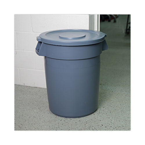 Lids For 32 Gal Waste Receptacle, Flat-top, Round, Plastic, Gray