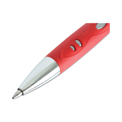 Comfort Grip Gel Pen, Retractable, Medium 0.7 Mm, Red Ink, Silver Barrel, Dozen