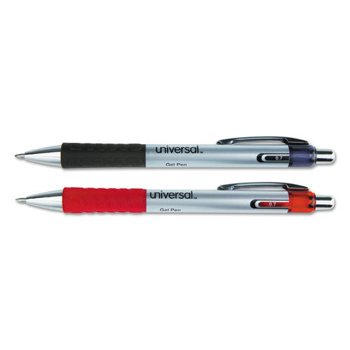 Comfort Grip Gel Pen, Retractable, Medium 0.7 Mm, Red Ink, Silver Barrel, Dozen