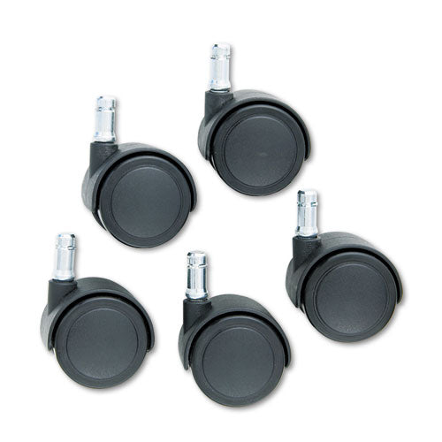 Safety Casters, Standard Neck, Grip Ring Type B Stem, 2" Soft Polyurethane Wheel, Matte Black, 5/set