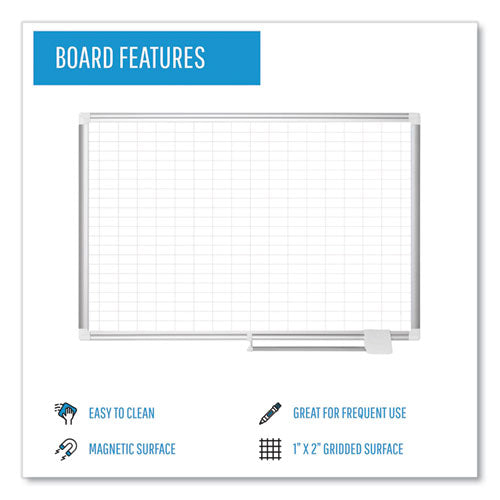 Gridded Magnetic Steel Dry Erase Planning Board, 1 X 2 Grid, 72 X 48, White Surface, Silver Aluminum Frame