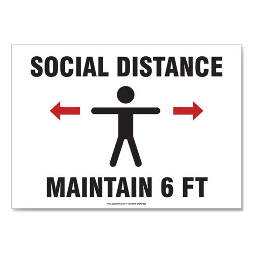 Social Distance Signs, Wall, 7 X 10, Customers And Employees Distancing Clean Environment, Humans/arrows, Green/white, 10/pk