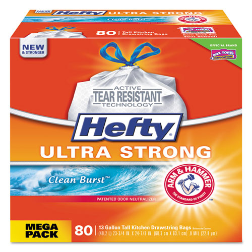 Hefty Ultra Strong Scented Tall White Kitchen Bags 13 Gal 0.9 Mil 23.75"x24.88" White 110 Bags/box 3 Boxes/Case