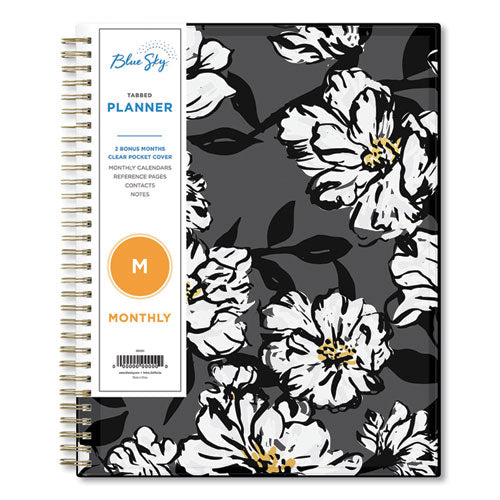 Baccara Dark Monthly Planner, Baccara Dark Floral Artwork, 10 X 8, Gray/black/gold Cover, 2023
