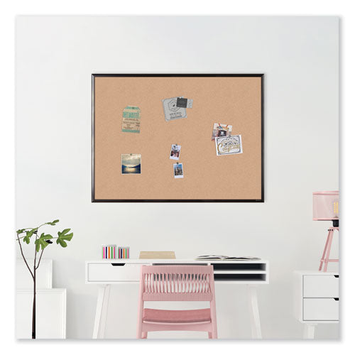 Cork Bulletin Board With Black Aluminum Frame, 47 X 35, Natural Surface