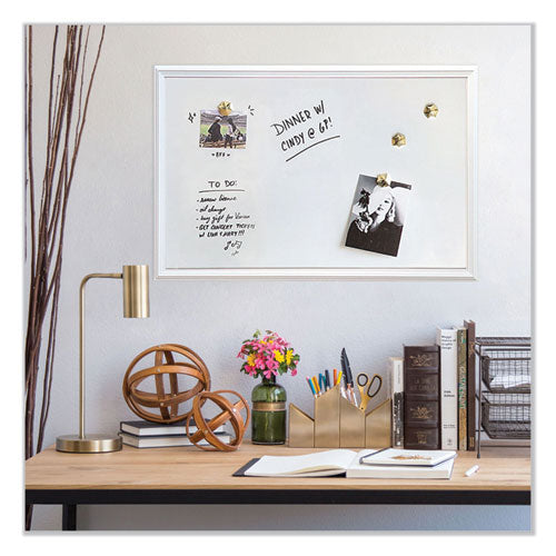 Magnetic Dry Erase Board With Décor Frame, 30 X 20, White Surface, White Wood Frame