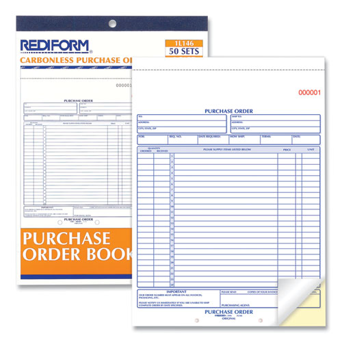 Purchase Order Book, 17 Lines, Two-part Carbonless, 8.5 X 11, 50 Forms Total