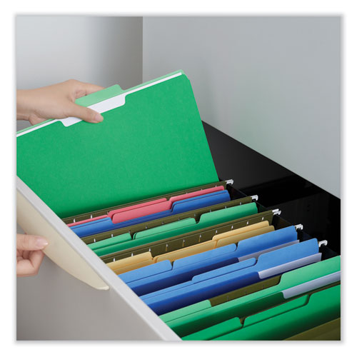 Interior File Folders, 1/3-cut Tabs: Assorted, Letter Size, 11-pt Stock, Green, 100/box