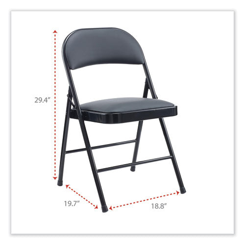 Alera Pu Padded Folding Chair, Supports Up To 250 Lb, Black Seat, Black Back, Black Base, 4/carton