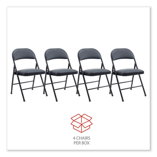 Alera Pu Padded Folding Chair, Supports Up To 250 Lb, Black Seat, Black Back, Black Base, 4/carton