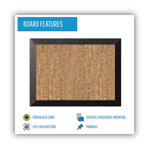 Natural Cork Bulletin Board, 36 X 24, Natural Surface, Black Wood Frame