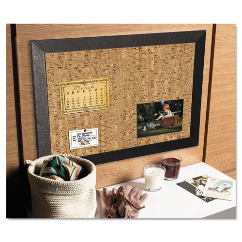 Natural Cork Bulletin Board, 36 X 24, Natural Surface, Black Wood Frame