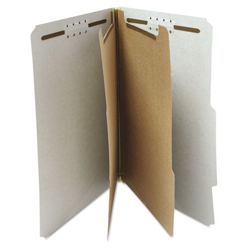 Six-section Pressboard Classification Folders, 2" Expansion, 2 Dividers, 6 Fasteners, Letter Size, Gray Exterior, 10/box