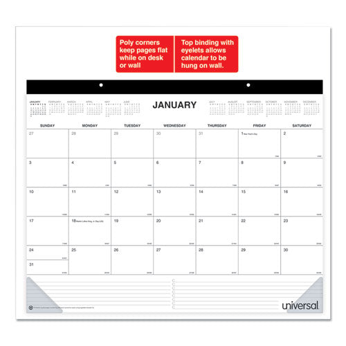 Desk Pad Calendar, 22 X 17, White/black Sheets, Black Binding, Clear Corners, 12-month (jan To Dec): 2023