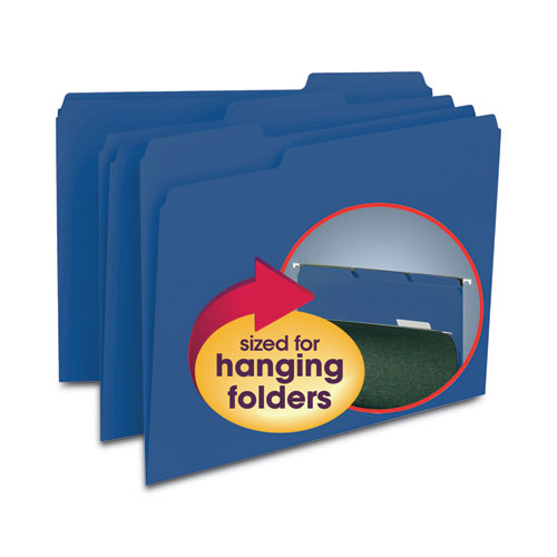 Interior File Folders, 1/3-cut Tabs: Assorted, Letter Size, 0.75" Expansion, Navy Blue, 100/box