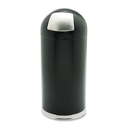 Dome Top Receptacle With Spring-loaded Door, 15 Gal, Steel, Black