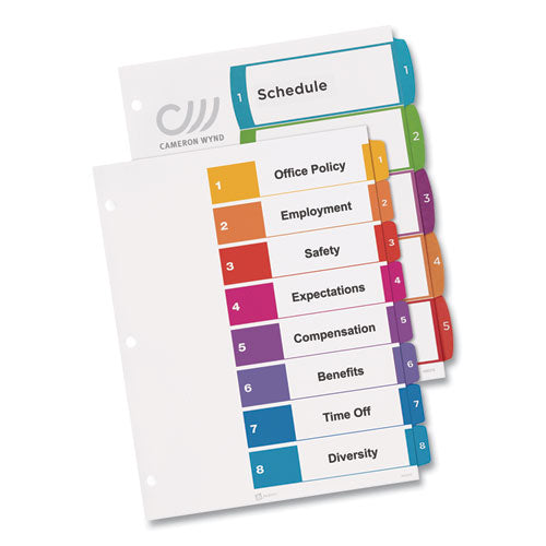 Customizable Table Of Contents Ready Index Dividers With Multicolor Tabs, 31-tab, 1 To 31, 11 X 8.5, White, 1 Set