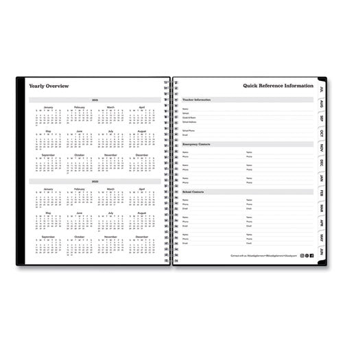 Solid Black Teacher's Weekly/monthly Lesson Planner, Two-page Spread (nine Classes), 11 X 8.5, Black Cover, 2022 To 2023