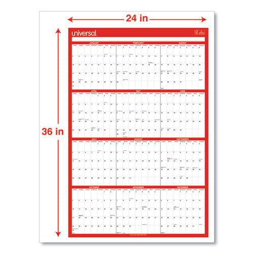 Erasable Wall Calendar, 24 X 36, White/red Sheets, 12-month (jan To Dec): 2023
