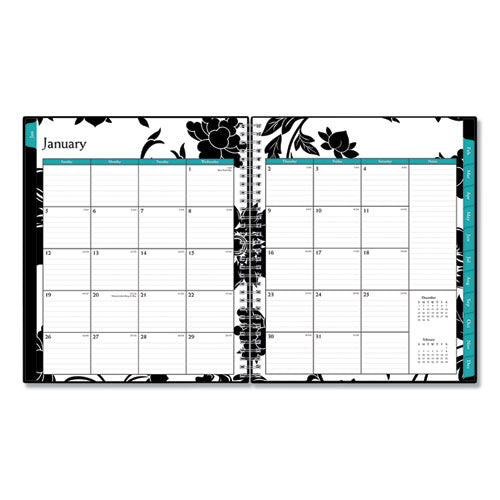 Analeis Monthly Planner, Analeis Floral Artwork, 10 X 8, White/black/coral Cover, 12-month (jan To Dec): 2023