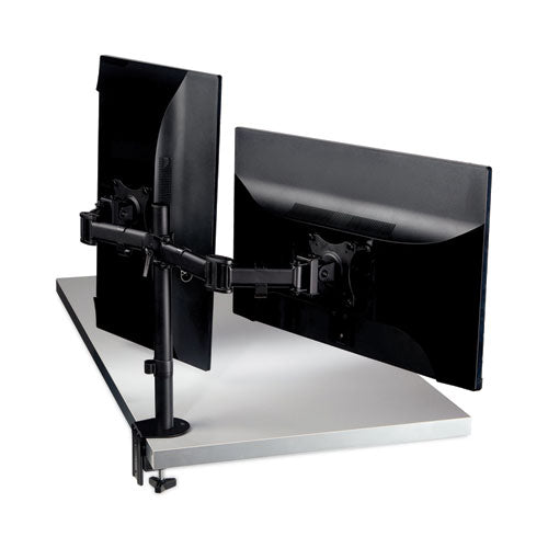 Dual Monitor Mount, For 27" Monitors, 360 Degree Rotation, +45 Degree/-45 Degree Tilt, 90 Degree Pan, Black, Supports 20 Lb