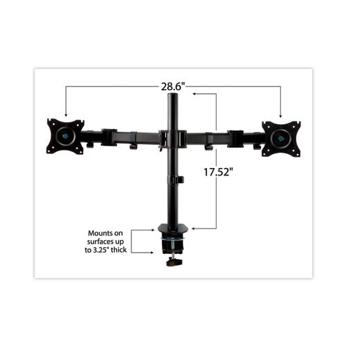 Dual Monitor Mount, For 27" Monitors, 360 Degree Rotation, +45 Degree/-45 Degree Tilt, 90 Degree Pan, Black, Supports 20 Lb