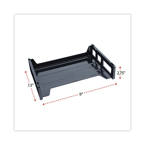 Recycled Plastic Side Load Desk Trays, 2 Sections, Letter Size Files, 13" X 9" X 2.75", Black