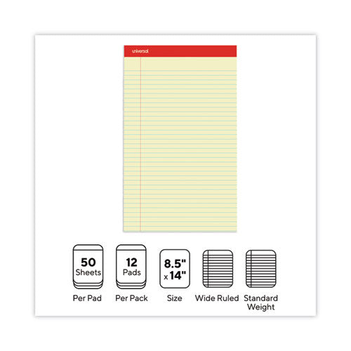 Perforated Ruled Writing Pads, Wide/legal Rule, Red Headband, 50 Canary-yellow 8.5 X 14 Sheets, Dozen