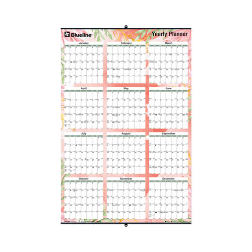 Yearly Laminated Wall Calendar, Autumn Leaves Watercolor Artwork, 36 X 24, White/sand/orange Sheets, 12-month (jan-dec): 2023