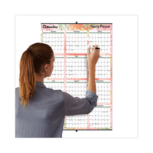 Yearly Laminated Wall Calendar, Autumn Leaves Watercolor Artwork, 36 X 24, White/sand/orange Sheets, 12-month (jan-dec): 2023