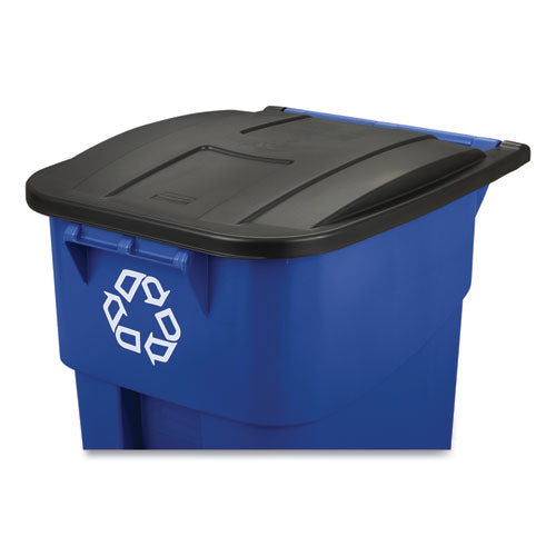 Square Brute Recycling Rollout Container, 50 Gal, Plastic, Blue