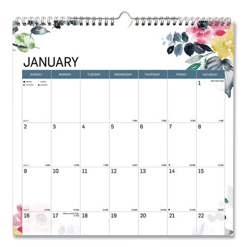12-month Colorful Wall Calendar, Watercolor Floral Artwork, 12 X 17, White/multicolor Sheets, 12-month (jan To Dec): 2023