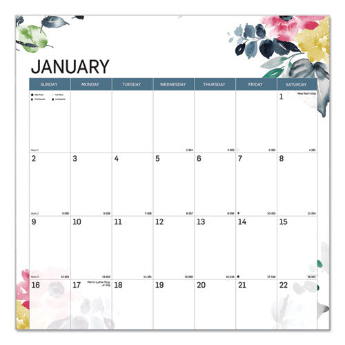 12-month Colorful Wall Calendar, Watercolor Floral Artwork, 12 X 17, White/multicolor Sheets, 12-month (jan To Dec): 2023