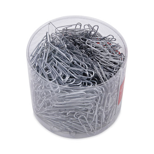 Plastic-coated Paper Clips With One-compartment Storage Tub, (750) #1 (1.3"), (250) Jumbo (2"), Silver