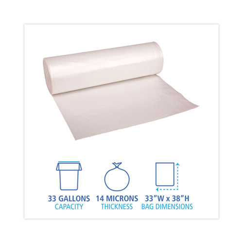 High-density Can Liners, 33 Gal, 14 Microns, 33" X 38", Natural, 25 Bags/roll, 10 Rolls/carton