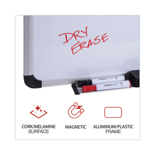 Cork/dry Erase Board, Melamine, 36 X 24, Black/gray, Aluminum/plastic Frame